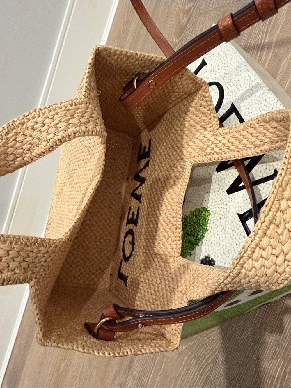 Small Loewe Natural Woven Tote with Black Logo - Picture 9 of 11